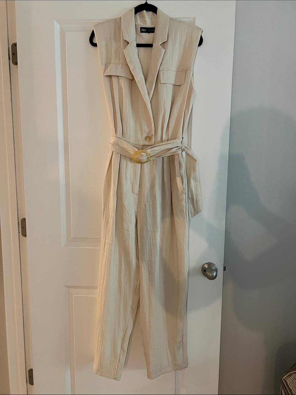 Zara Cream Sleeveless Belted Jumpsuit - Picture 5 of 5